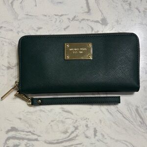 Michael Kors Dark Green Wallet with Gold Hardware